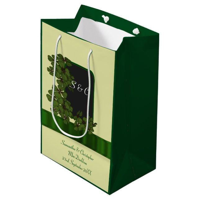 Green Irish shamrock personalised wedding Medium Gift Bag (Front Angled)