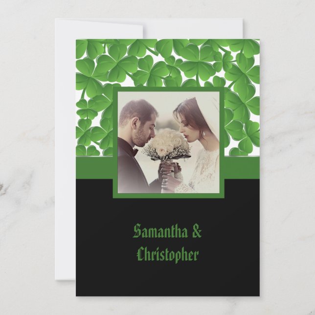 Green Irish Shamrock wedding  Invitation (Back)