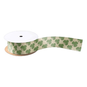 Green Irish Shamrocks Pattern Satin Ribbon
