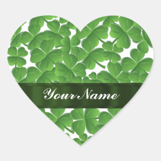 Green Irish shamrocks personalised Heart Sticker