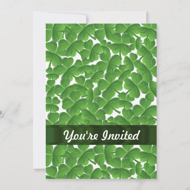 Green Irish shamrocks personalised Invitation (Front)