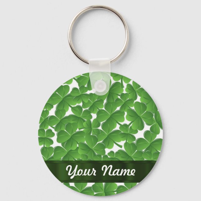 Green Irish shamrocks personalised Key Ring (Front)