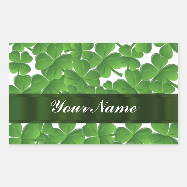 Green Irish shamrocks personalised Rectangular Sticker (Front)