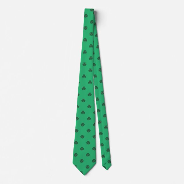 Green Irish Shamrocks Polka Dots Pattern Tie (Front)