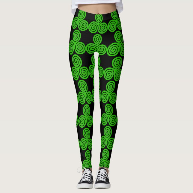Green Irish Triskel Happy St Patrick B Leggings (Front)