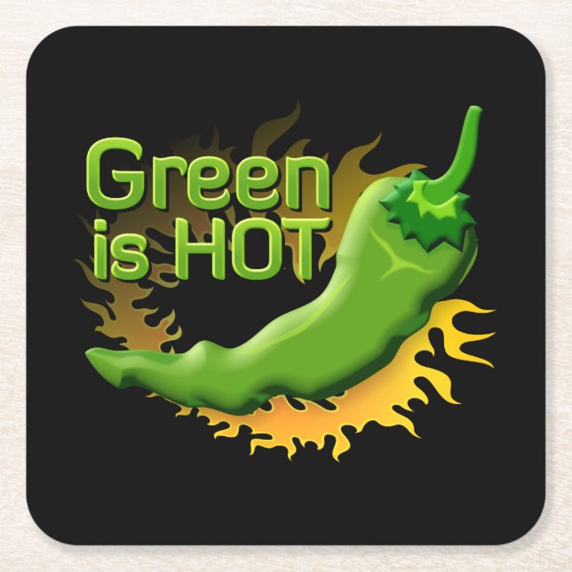Green is HOT Square Paper Coaster (Front)