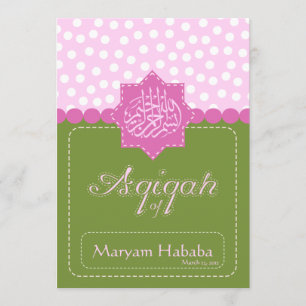 Green Islam Aqiqah Baby polka dot invitation