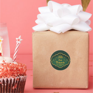 Green Islamic Eid Mubarak with Name Classic Round Sticker