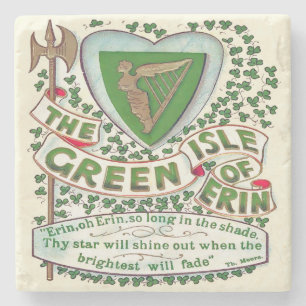 Green Isle Of Erin, Irish Marble Coaster, Ireland Stone Coaster