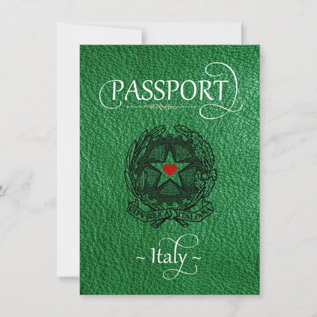 Green Italy Passport Save the Date Card (Front)