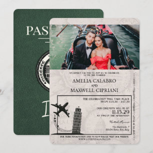 Green Italy Passport Wedding Invitation