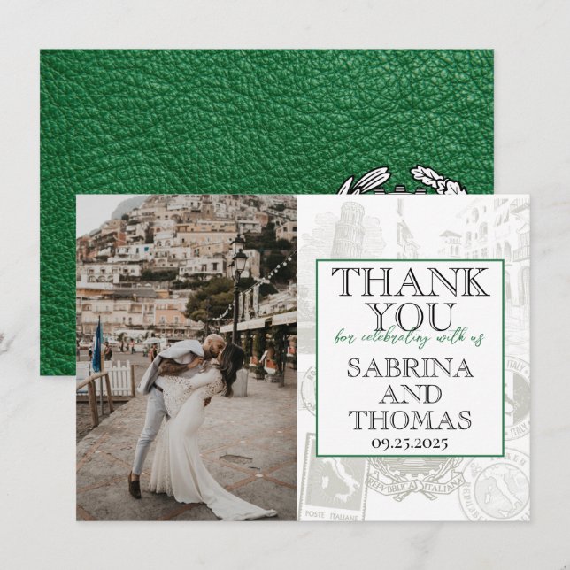 Green Italy Wedding Photo Thank You (Front/Back)
