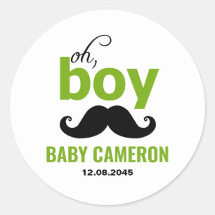 Green It's a Boy Moustache Baby Shower Sticker