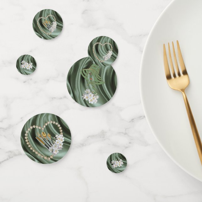 Green,Ivory,Blue,gold Silk & Pearls Wedding Confetti (Group)