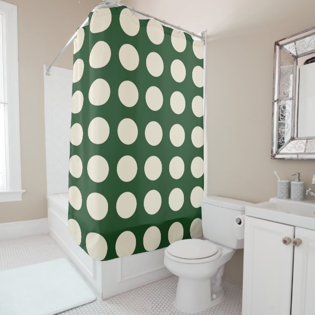 Green Ivory Colour Polka Dot Shower Curtain (In Situ)