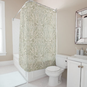 Green Ivory Damask Flourish Pattern Shower Curtain