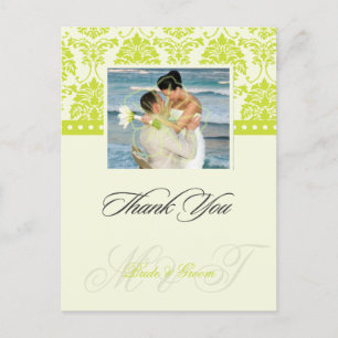 Green +  Ivory Damask Thank You Photo postcards, Postcard