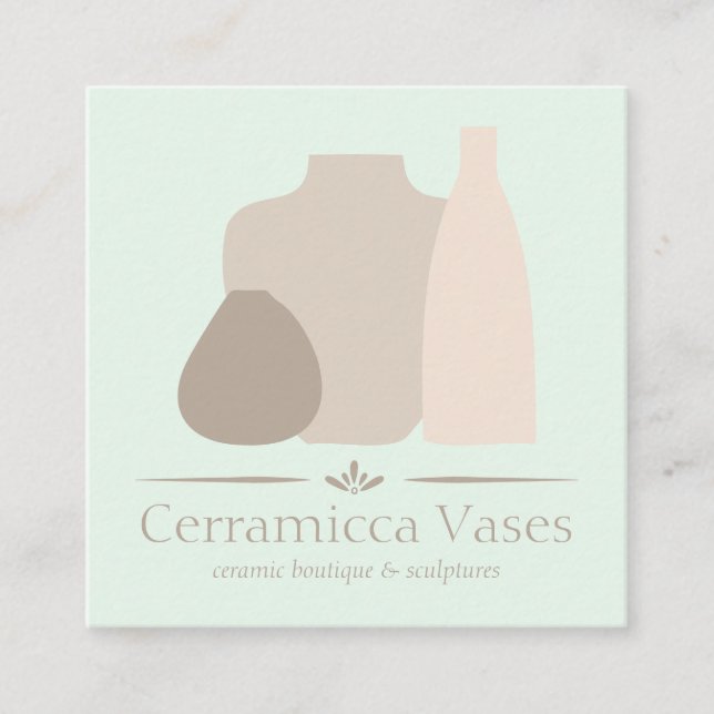 Green Ivory Handmade Porcelain Pottery Ceramic Square Business Card (Front)