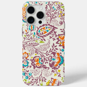 Green Ivory Plum Blue Teal Damask Floral Pattern iPhone 15 Pro Max Case