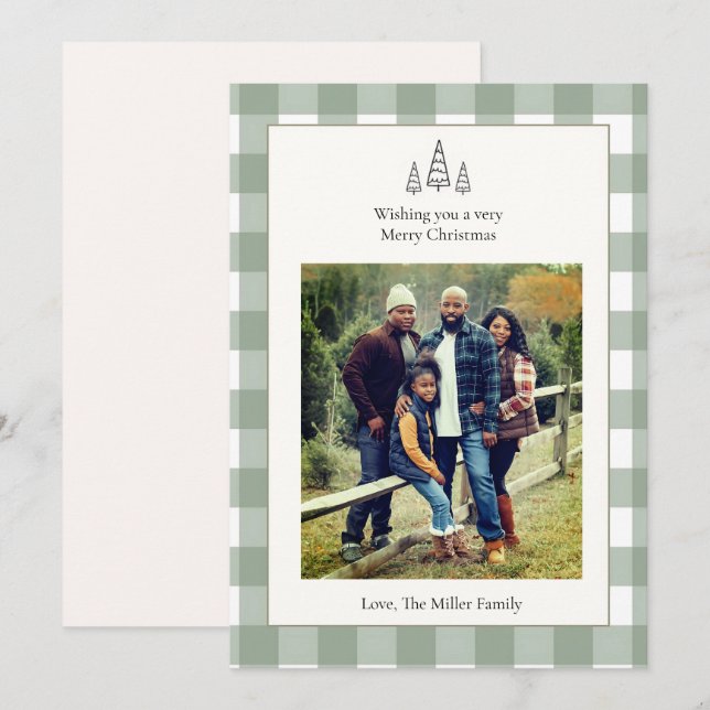 Green & Ivory Simple 🎄 Holiday Family Photo Card  (Front/Back)