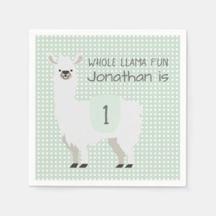 Green & Ivory Whole Llama Fun Baby 1st Birthday Napkin