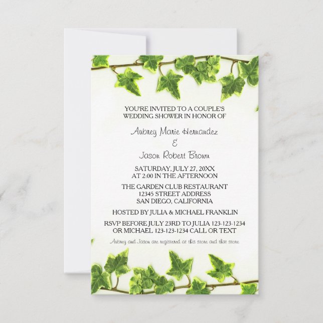 Green Ivy - 3x5 Couple's Wedding Shower Invitation (Front)