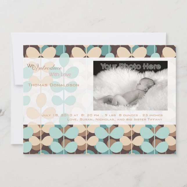 Green ivy baby boy birth announcement (Front)