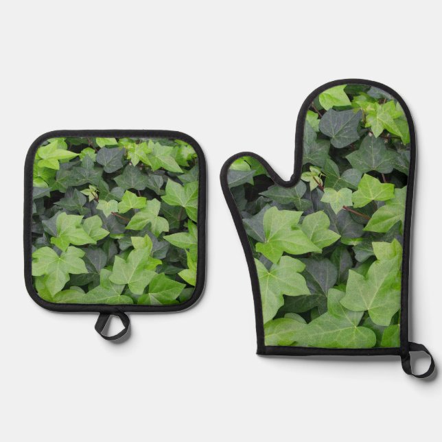 Green Ivy Botanical Print Oven Mitt & Pot Holder Set (Front)