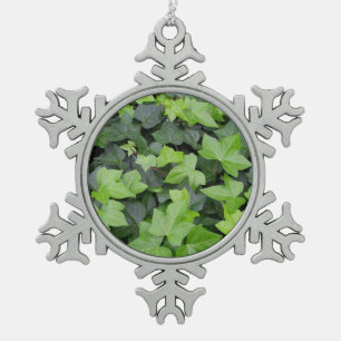 Green Ivy Botanical Print Snowflake Pewter Christmas Ornament