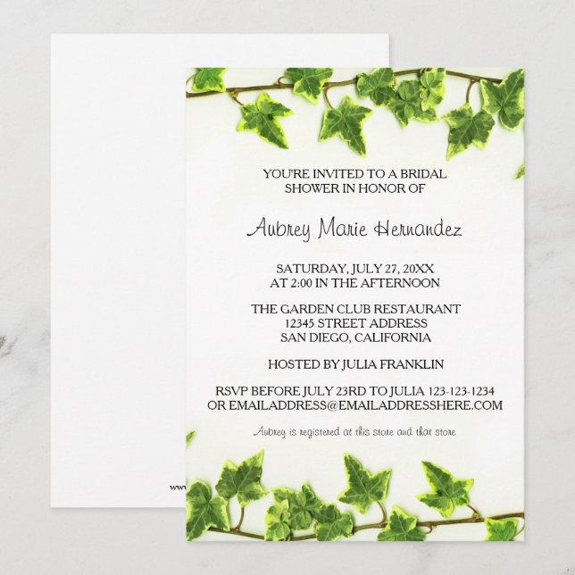Green Ivy - Bridal Shower Invitation (Front/Back)