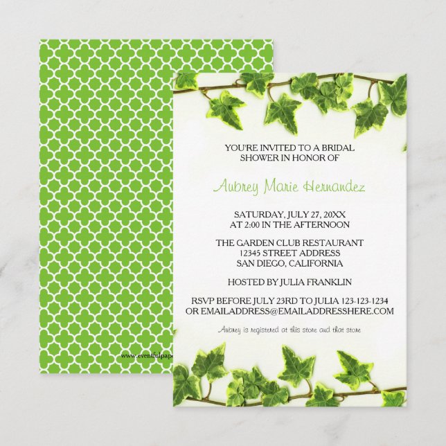 Green Ivy - Bridal Shower Invitation (Front/Back)