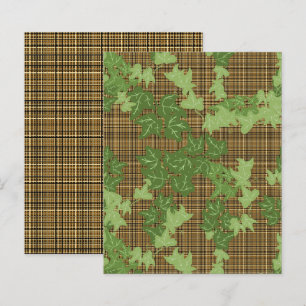 Green Ivy Brown Gold Plaid Scrapbook Paper