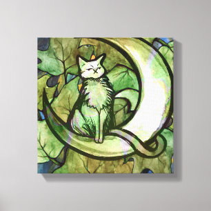 Green Ivy Cat Moon Child Art Luna Cats             Canvas Print