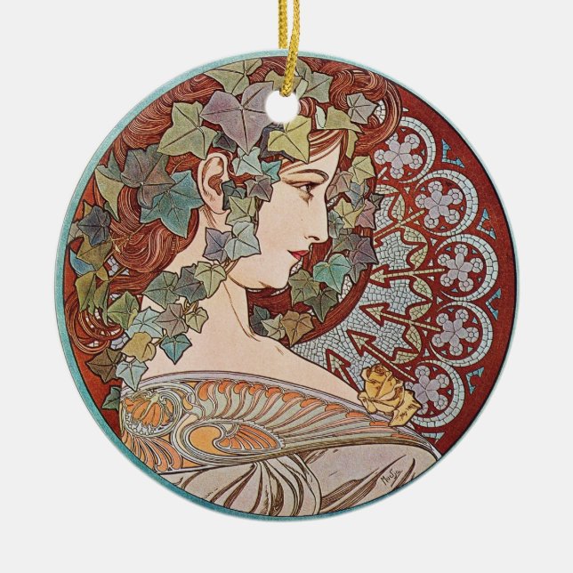 Green Ivy Goddess Art Ceramic Tree Decoration (Front)