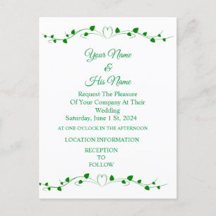 Green Ivy Heart Vine Thunder_Cove Invitation Postcard