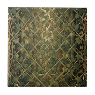 Green Ivy Lattice Trellis Vintage Forest Pattern Tile
