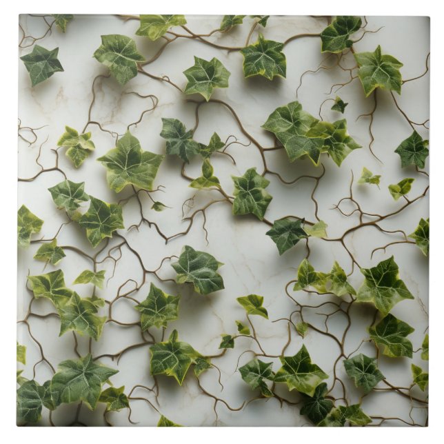 Green Ivy Leaves, Ceramic Wall Tile (Front)