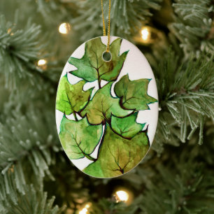 Green Ivy Nature Watercolor Ceramic Tree Decoration