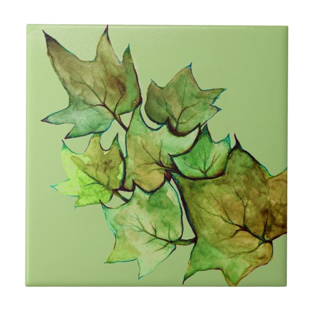 Green Ivy Nature Watercolor Tile (Front)