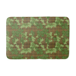 Green ivy on gold black brown plaid bath mat