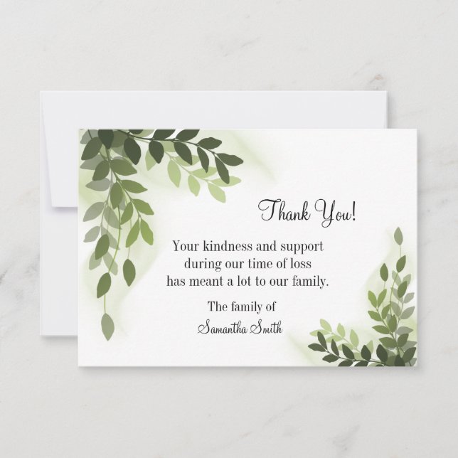 Green Ivy Thank You Funeral Card, Bereavement Card (Front)