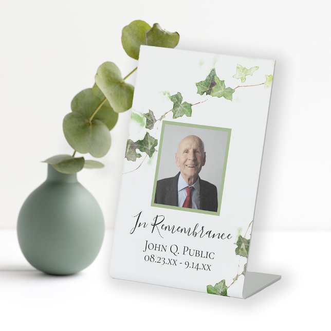 Green Ivy Vine Watercolor Celebration of Life Pedestal Sign (Creator Uploaded)