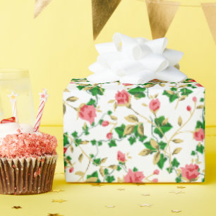Green Ivy Vines with rosy florals Wrapping Paper