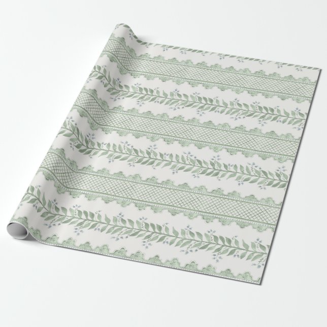 Green Ivystripes Wrapping Paper (Unrolled)