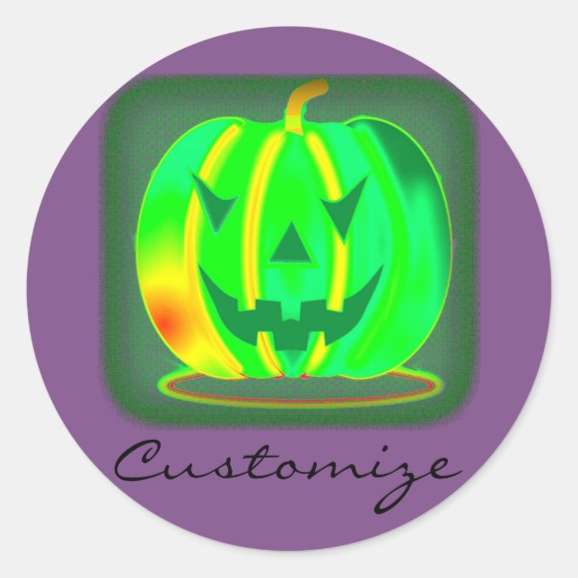 Green Jack o'lantern Halloween Thunder_Cove Classic Round Sticker (Front)