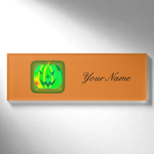 Green Jack o'lantern Halloween Thunder_Cove Name Tag