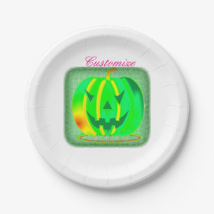 Green Jack o'lantern Halloween Thunder_Cove Paper Plate