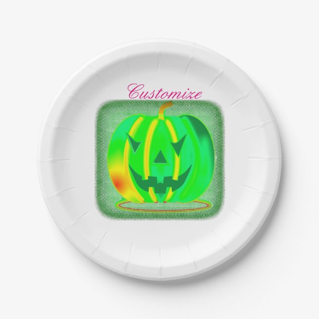 Green Jack o'lantern Halloween Thunder_Cove Paper Plate (Front)