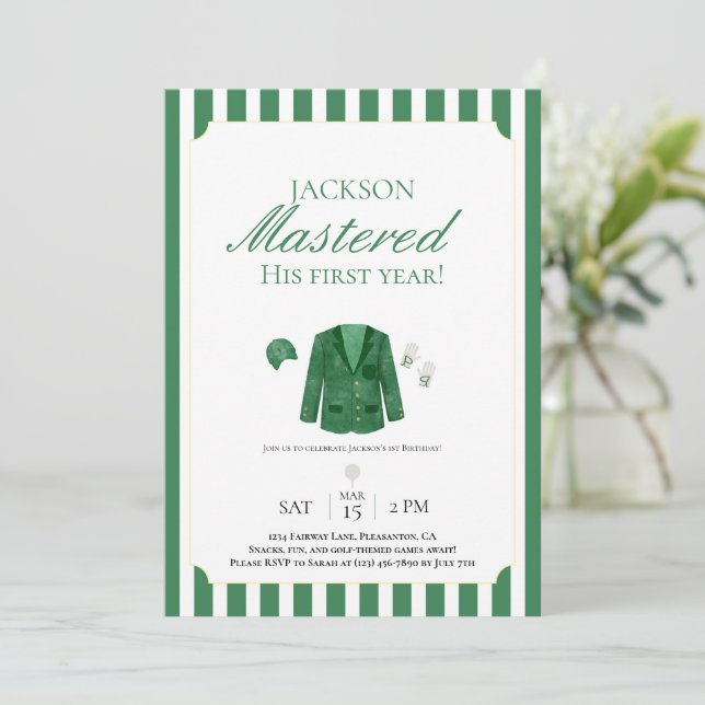 Green Jacket Golf First Birthday Invitation (Standing Front)