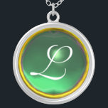 Green Jade Gem  Monogram Silver Plated Necklace<br><div class="desc">Elegant and unique design  with gemstone. Very accurated nurbs modelling and rendering in 3D Studio Max by Bulgan Lumini .Part from series Hyper Talismans.</div>